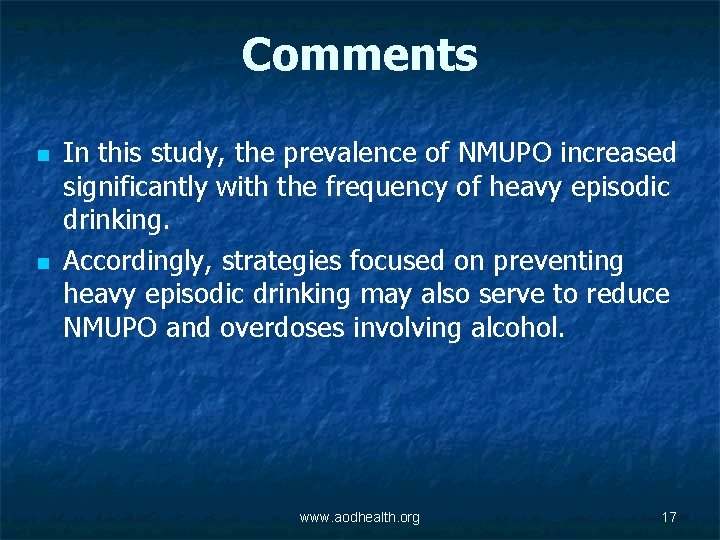 Comments n n In this study, the prevalence of NMUPO increased significantly with the