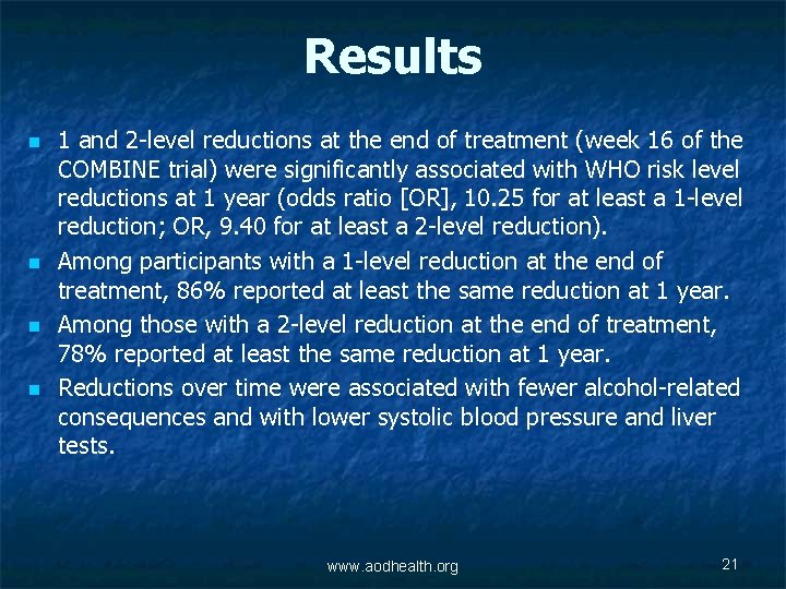 Results n n 1 and 2 -level reductions at the end of treatment (week