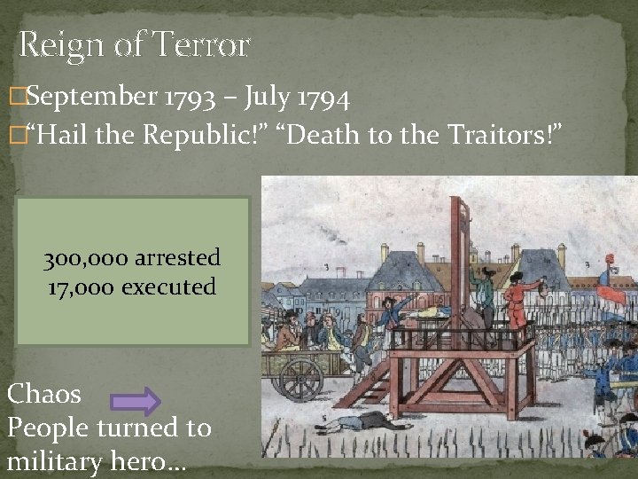 Reign of Terror �September 1793 – July 1794 �“Hail the Republic!” “Death to the