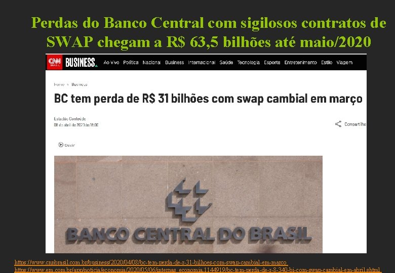 Perdas do Banco Central com sigilosos contratos de SWAP chegam a R$ 63, 5