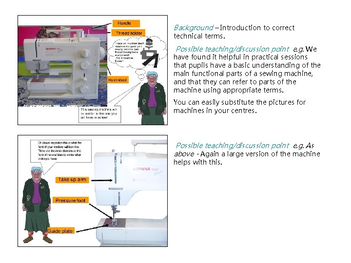 Background – Introduction to correct technical terms. Possible teaching/discussion point e. g. We have