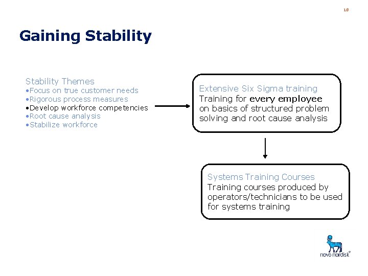 18 Gaining Stability Themes • Focus on true customer needs • Rigorous process measures