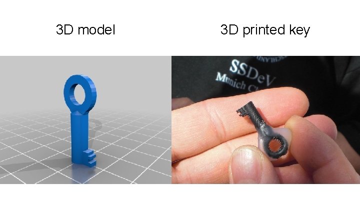 3 D model 3 D printed key 