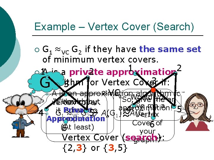 Example – Vertex Cover (Search) G 1 ≈VC G 2 if they have the