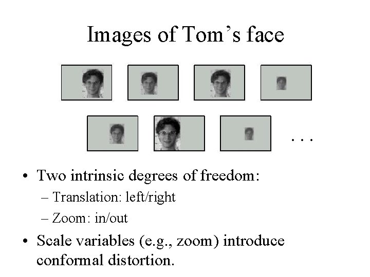Images of Tom’s face . . . • Two intrinsic degrees of freedom: –