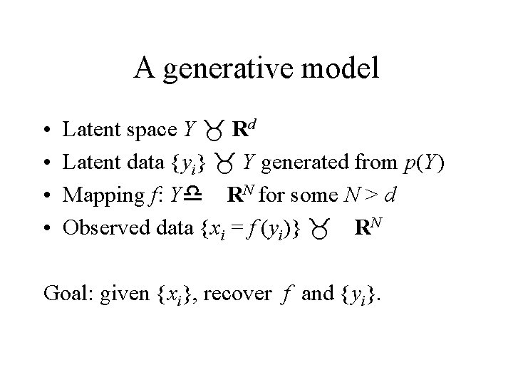 A generative model • • Latent space Y _ Rd Latent data {yi} _