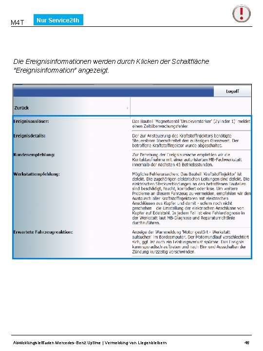 M 4 T Nur Service 24 h Die Ereignisinformationen werden durch Klicken der Schaltfläche