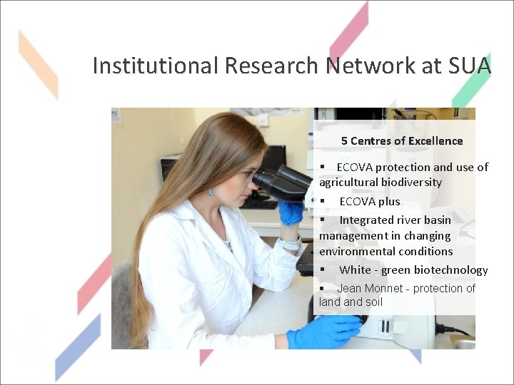 SLOVENSKÁ POĽNOHOSPODÁRSKA UNIVERZITA V NITRE Institutional Research Network at SUA 5 Centres of Excellence