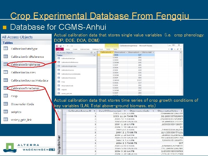 Crop Experimental Database From Fengqiu n Database for CGMS-Anhui Actual calibration data that stores