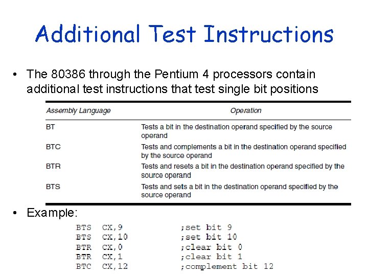 Additional Test Instructions • The 80386 through the Pentium 4 processors contain additional test Additional Test Instructions • The 80386 through the Pentium 4 processors contain additional test