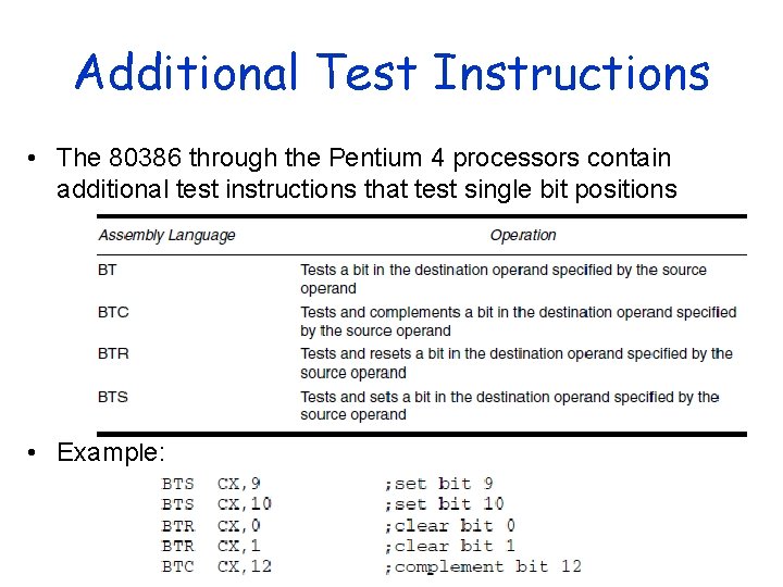 Additional Test Instructions • The 80386 through the Pentium 4 processors contain additional test