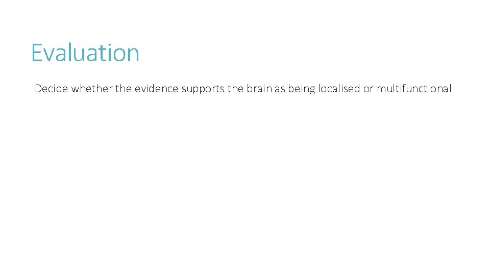 Evaluation Decide whether the evidence supports the brain as being localised or multifunctional 