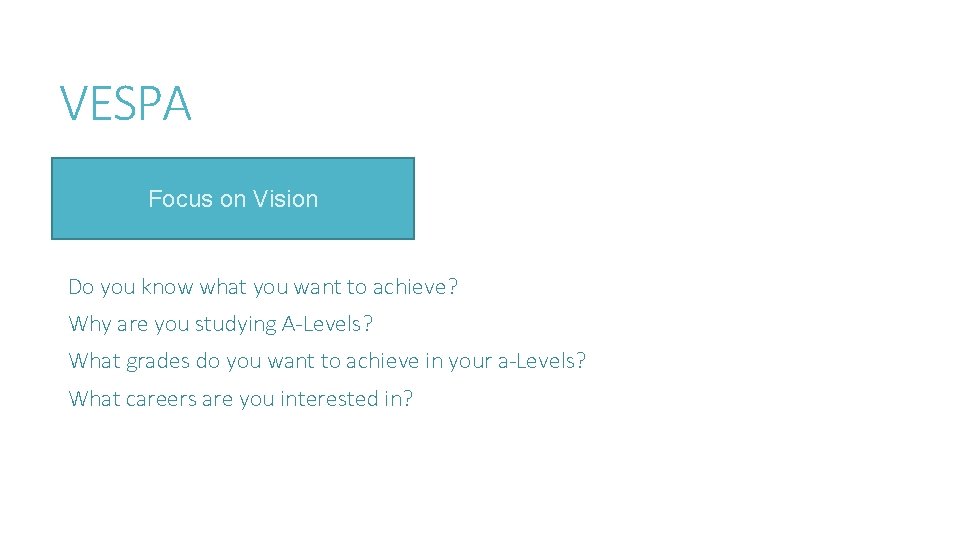 VESPA Focus on Vision Do you know what you want to achieve? Why are