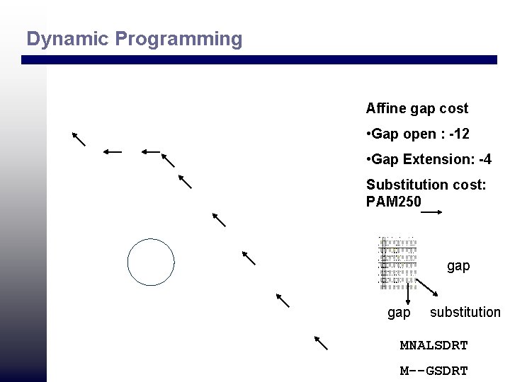 Dynamic Programming Affine gap cost • Gap open : -12 • Gap Extension: -4