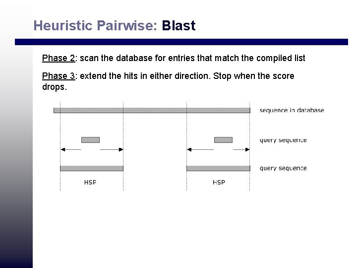 Heuristic Pairwise: Blast Phase 2: scan the database for entries that match the compiled