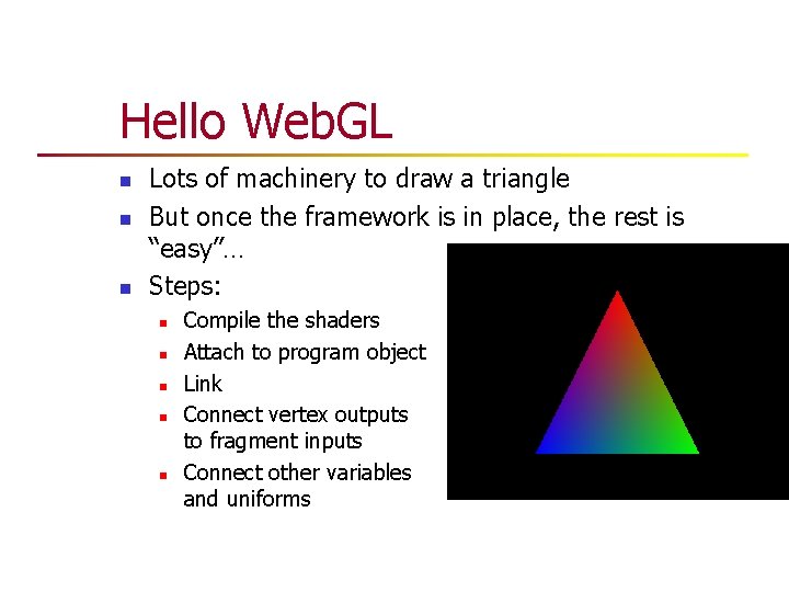 Hello Web. GL n n n Lots of machinery to draw a triangle But Hello Web. GL n n n Lots of machinery to draw a triangle But