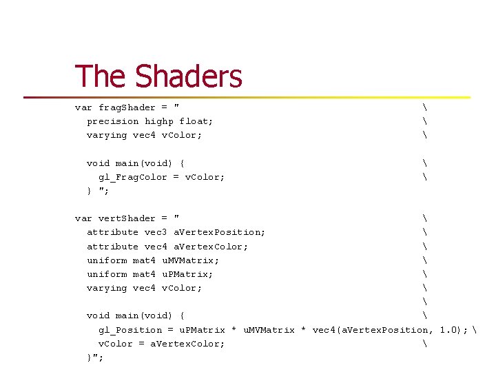The Shaders var frag. Shader = " precision highp float; varying vec 4 v. The Shaders var frag. Shader = " precision highp float; varying vec 4 v.