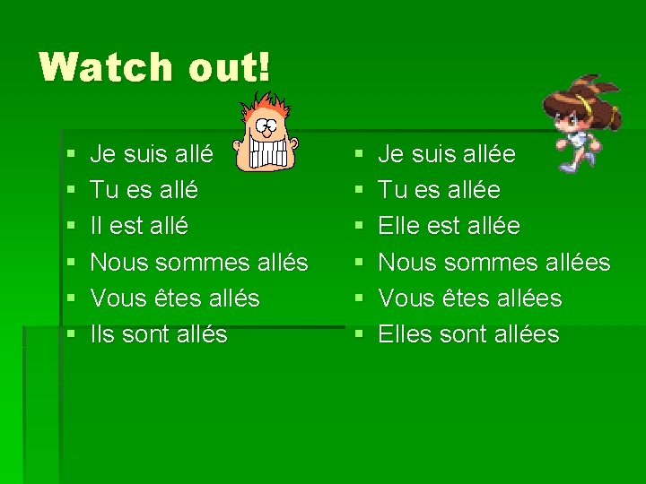 Watch out! § § § Je suis allé Tu es allé Il est allé