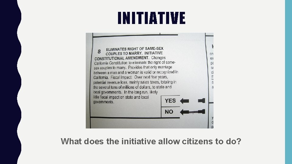 INITIATIVE What does the initiative allow citizens to do? 