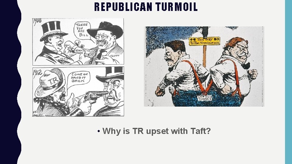 REPUBLICAN TURMOIL • Why is TR upset with Taft? 