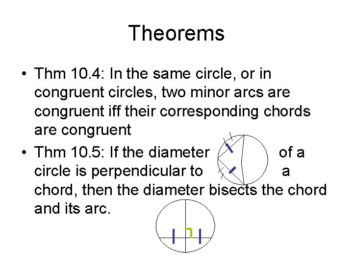 Theorems • Thm 10. 4: In the same circle, or in congruent circles, two
