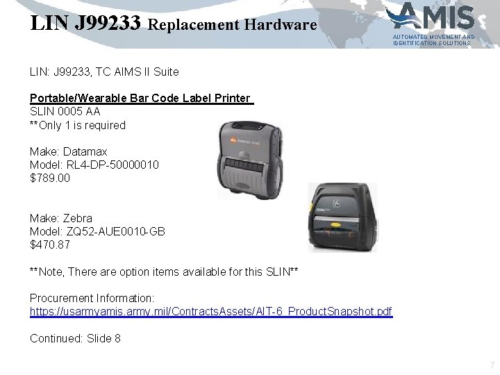 LIN J 99233 Replacement Hardware AUTOMATED MOVEMENT AND IDENTIFICATION SOLUTIONS LIN: J 99233, TC