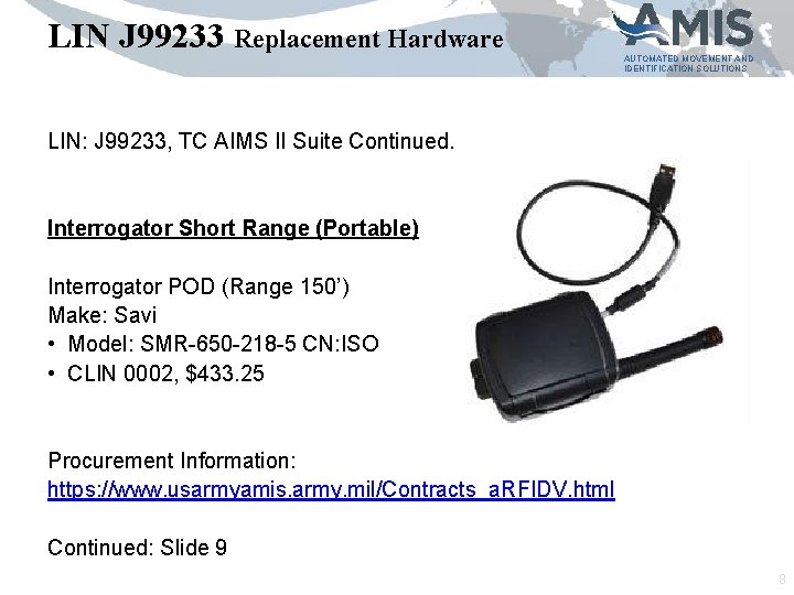 LIN J 99233 Replacement Hardware AUTOMATED MOVEMENT AND IDENTIFICATION SOLUTIONS LIN: J 99233, TC