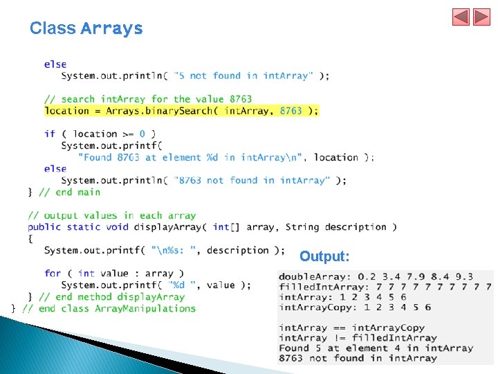 Class Arrays Output: 