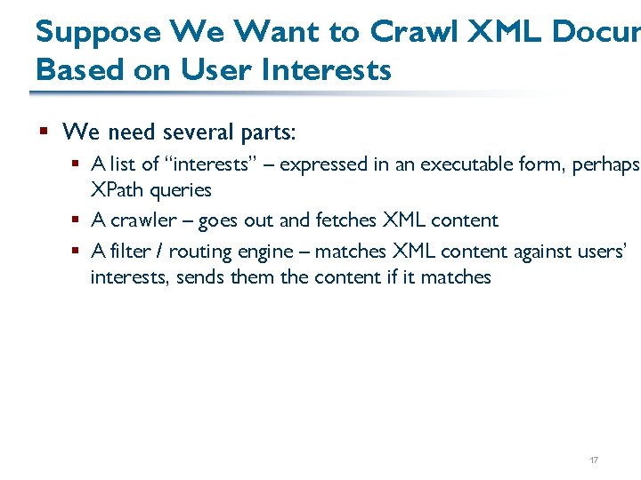 Suppose We Want to Crawl XML Docum Based on User Interests § We need