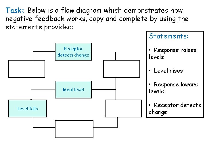 Task: Below is a flow diagram which demonstrates how negative feedback works, copy and