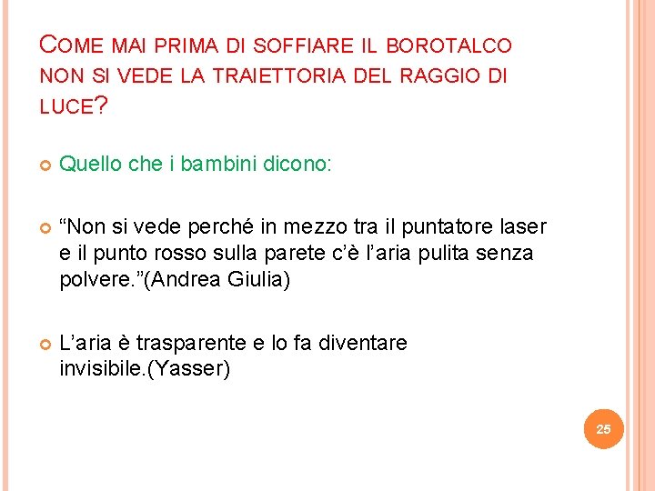 COME MAI PRIMA DI SOFFIARE IL BOROTALCO NON SI VEDE LA TRAIETTORIA DEL RAGGIO