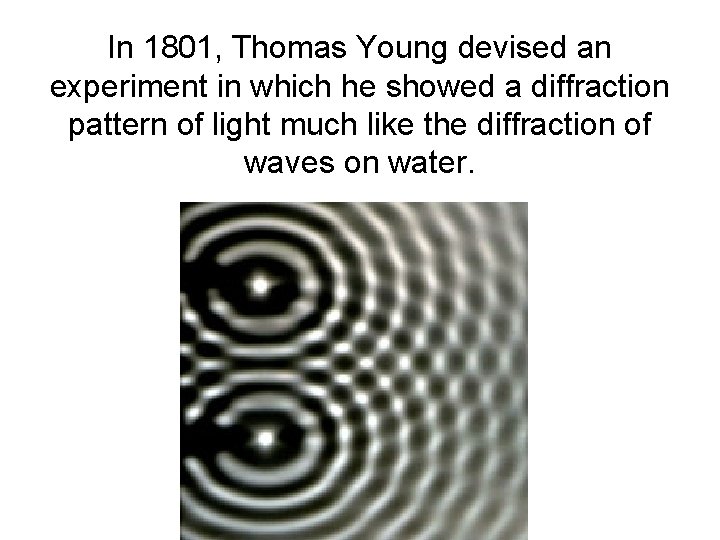 In 1801, Thomas Young devised an experiment in which he showed a diffraction pattern