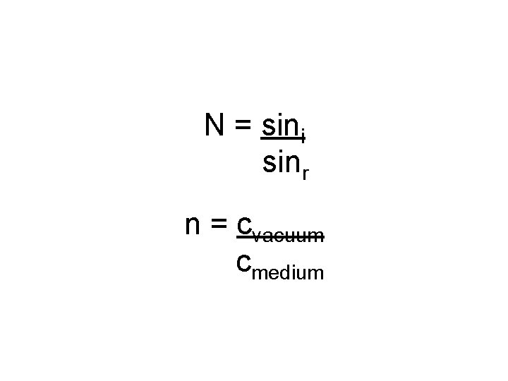 N = sini sinr n = cvacuum cmedium 