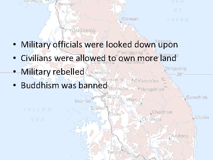  • • Military officials were looked down upon Civilians were allowed to own