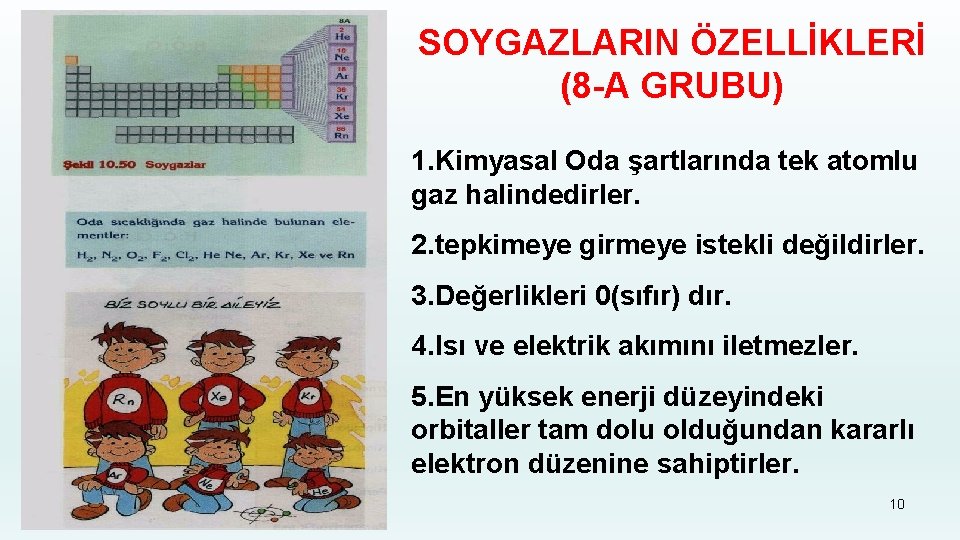 SOYGAZLARIN ÖZELLİKLERİ (8 -A GRUBU) 1. Kimyasal Oda şartlarında tek atomlu gaz halindedirler. 2.