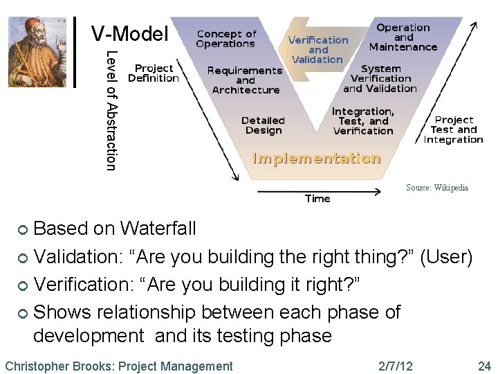 V-Model Level of Abstraction Source: Wikipedia Based on Waterfall ¢ Validation: “Are you building