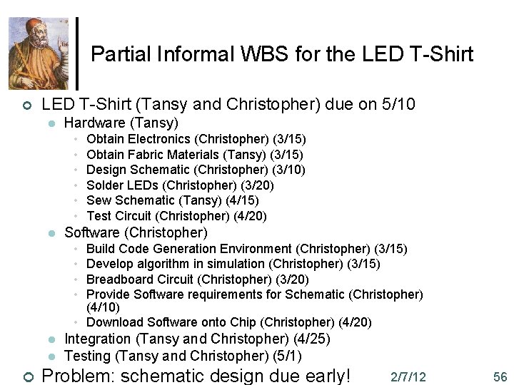 Partial Informal WBS for the LED T-Shirt ¢ LED T-Shirt (Tansy and Christopher) due