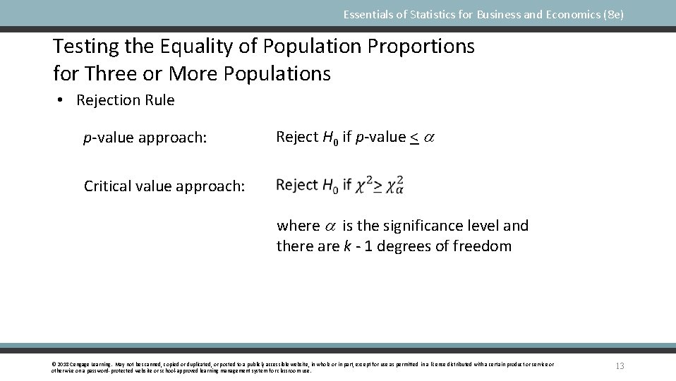 Essentials of Statistics for Business and Economics (8 e) Testing the Equality of Population