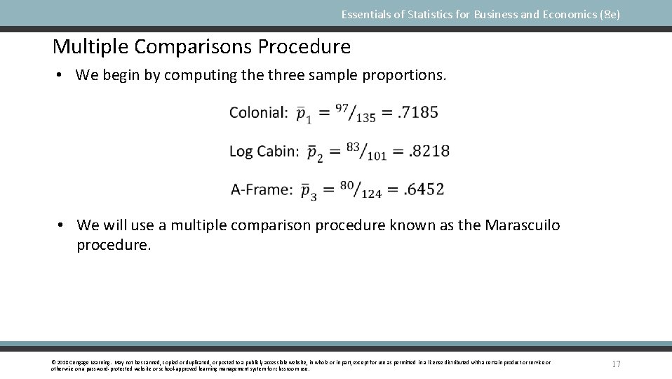 Essentials of Statistics for Business and Economics (8 e) Multiple Comparisons Procedure • We