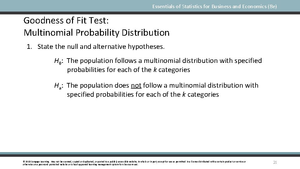 Essentials of Statistics for Business and Economics (8 e) Goodness of Fit Test: Multinomial