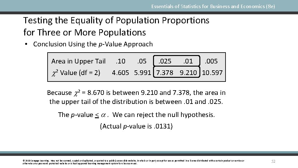 Essentials of Statistics for Business and Economics (8 e) Testing the Equality of Population