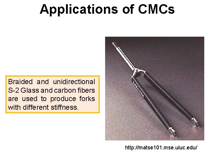 Applications of CMCs Braided and unidirectional S-2 Glass and carbon fibers are used to Applications of CMCs Braided and unidirectional S-2 Glass and carbon fibers are used to