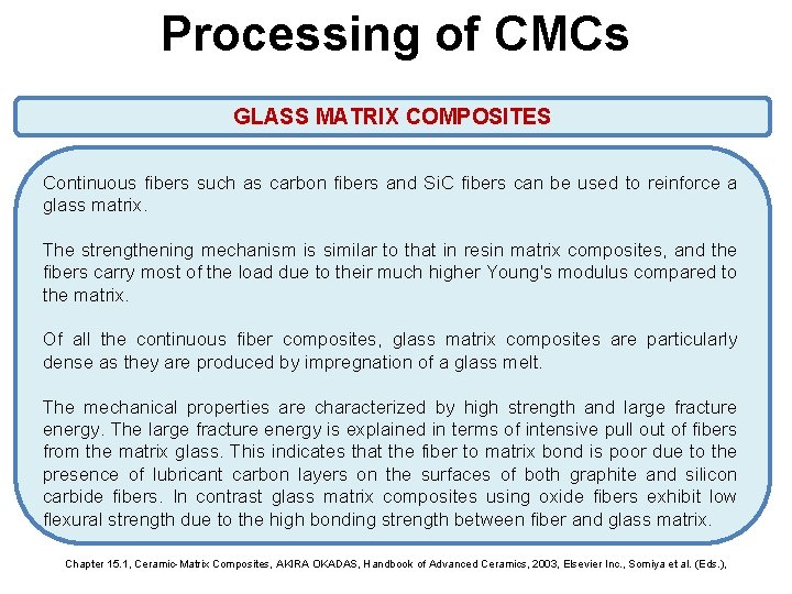 Processing of CMCs GLASS MATRIX COMPOSITES Continuous fibers such as carbon fibers and Si. Processing of CMCs GLASS MATRIX COMPOSITES Continuous fibers such as carbon fibers and Si.