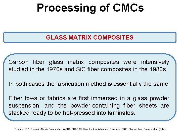 Processing of CMCs GLASS MATRIX COMPOSITES Carbon fiber glass matrix composites were intensively studied Processing of CMCs GLASS MATRIX COMPOSITES Carbon fiber glass matrix composites were intensively studied