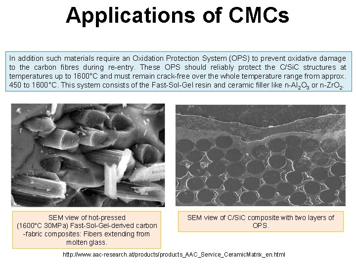 Applications of CMCs In addition such materials require an Oxidation Protection System (OPS) to Applications of CMCs In addition such materials require an Oxidation Protection System (OPS) to
