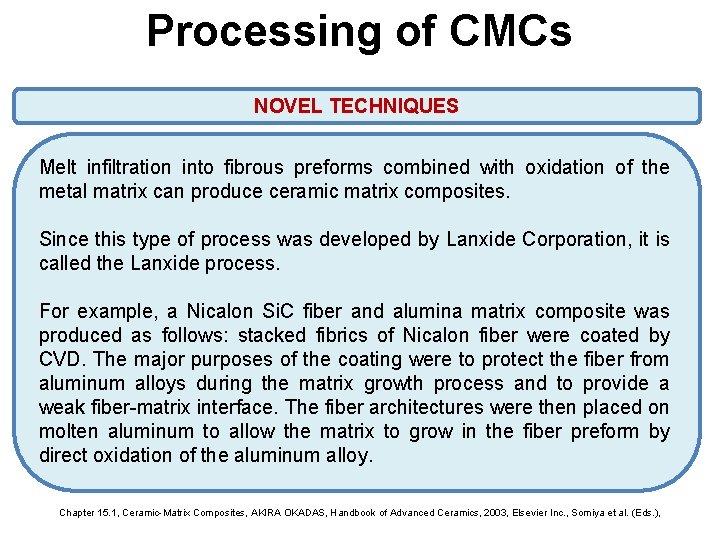 Processing of CMCs NOVEL TECHNIQUES Melt infiltration into fibrous preforms combined with oxidation of Processing of CMCs NOVEL TECHNIQUES Melt infiltration into fibrous preforms combined with oxidation of