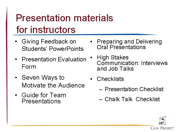 Presentation materials for instructors • Giving Feedback on Students’ Power. Points • Preparing and