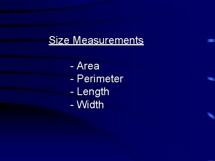 Size Measurements - Area - Perimeter - Length - Width 
