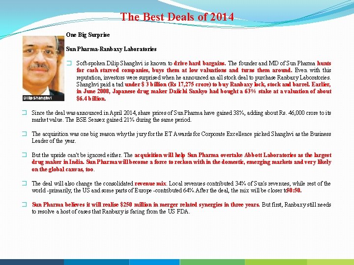 The Best Deals of 2014 One Big Surprise Sun Pharma Ranbaxy Laboratories � Soft