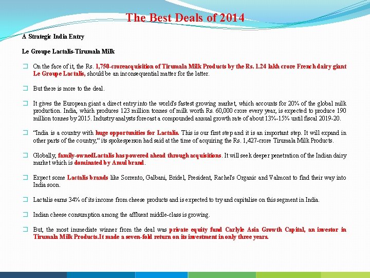 The Best Deals of 2014 A Strategic India Entry Le Groupe Lactalis Tirumala Milk